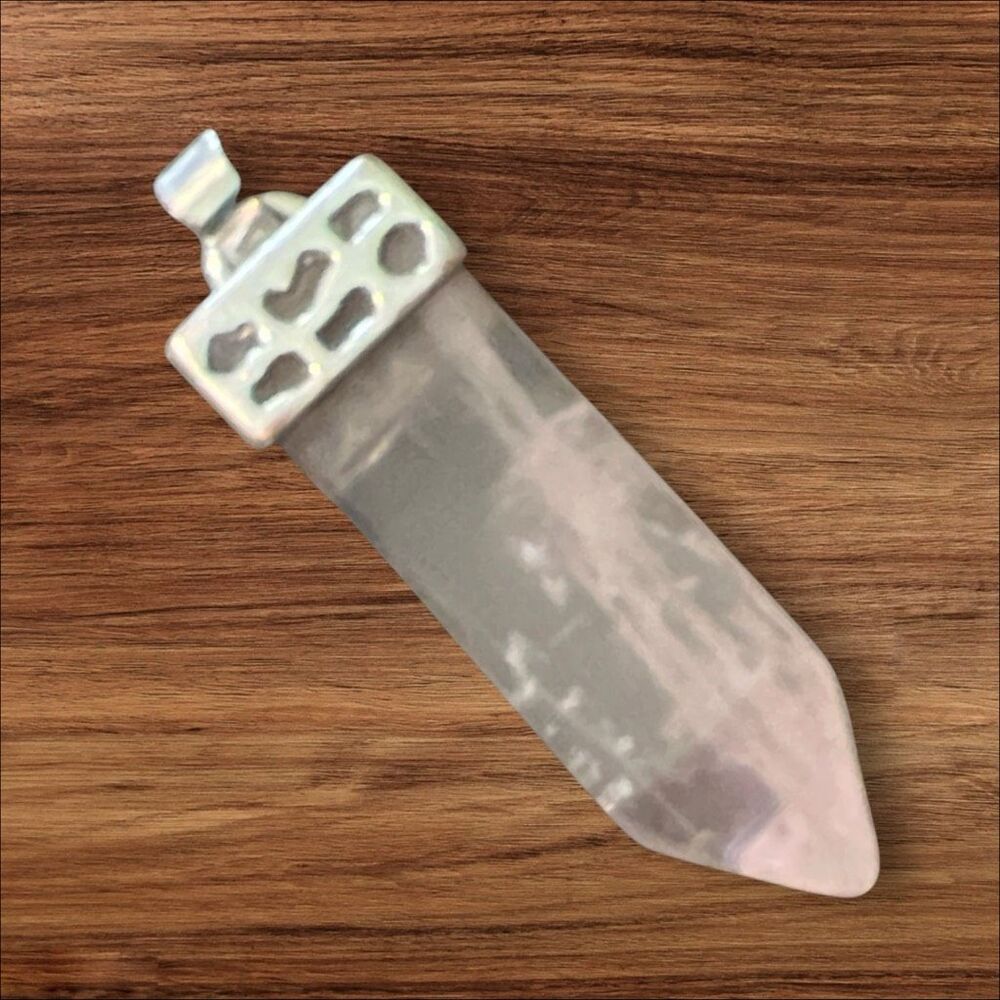 Rose Quartz Point Pendant Silver Tone Openwork Cap Boho Crystal